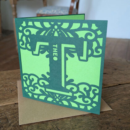Personalised motif greetings card with initial and name